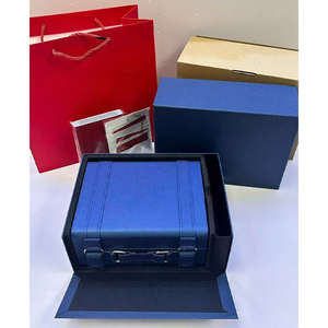 Boîte à montre de luxe en bois bleu à fente unique, ensemble complet d'emballage pour montre avec sac cadeau, carte et certificat, boîte cadeau personnalisable avec logo - Product Image 4