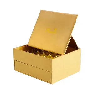 थोक कस्टम लक्जरी कार्डबोर्ड पेपर दो परतों दराज चॉकलेट पैकेजिंग बॉक्स के साथ अद्वितीय सोने चॉकलेट उपहार बॉक्स