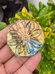 Pierre de palmier en labradorite flashée en forme de fleur |   Pierre de Feng Shui sculptée à la main en pierre précieuse pour la méditation, cadeaux, décoration intérieure, respectueuse de l'environnement - Product Image 3