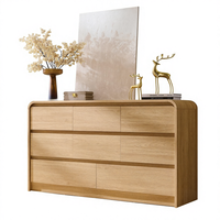 Commode Aitjunz moderne de style mid-century à 8 tiroirs, design profilé incurvé, chêne naturel, 55 pouces de large, chambre/salon, fabriqué en Chine