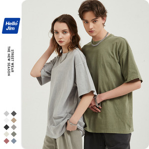 Vente en gros 250g T-shirt unisexe uni 100% coton à épaules tombantes Streetwear coupe ample multicolore pour hommes basique surdimensionné pour hommes - Product Image 2