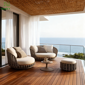 Luxuriöses Modernes Terrassen-Sofa und Sessel Rundes Outdoor-Möbel 2-Sitzer Geflochtenes Seil Bequeme Garten-Aluminium-Sofa-Gruppe - Product Image 1