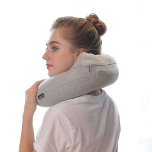 Almohada de viaje inflable de poliéster portátil y compacta con logotipo personalizado de fábrica OEM, almohada para el cuello con capucha - Product Image 4