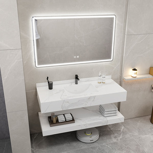 Meuble de salle de bain moderne et simple avec lavabo en céramique intégré, meuble de salle de bain en ardoise supérieur et inférieur - Product Image 2
