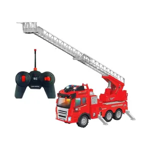 Mainan truk api listrik Remote Control, penstabil, dan tangga diperpanjang dengan lampu dan suara