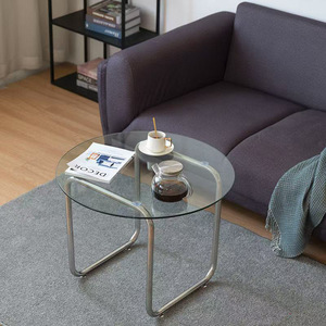 Mesa de Centro Redonda de Acero Inoxidable y Vidrio Templado, Estilo Moderno Italiano Minimalista, Mueble para el Hogar, Uso en Múltiples Habitaciones - Product Image 5