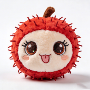 Almohada de peluche personalizada con forma de rambutan redondo, peluche de rambutan rojo con púas, pequeña rama de peluche marrón peluda en el centro superior - Product Image 5