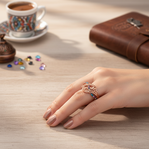 Fashionable Greek Symbol Colorful Mix <b>CZ</b> Stone Cluster <b>Ring</b> Wholesale Made in Turkey Handcrafted 925 Silver Fine Jewelry - Product Image 3