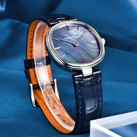 Montre-bracelet à quartz pour femme avec logo personnalisé OEM, cadran en pierre naturelle (nacre, ambre, malachite), boîtier en acier pour commande en gros