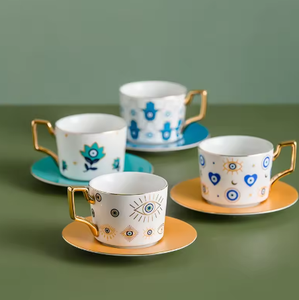 High Quality Custom Porcelain Tea Cups Saucers Big-Eyed Milk Mug Trendy High-End Business Gift Eco-Friendly Dishwasher Safe - Product Image 5