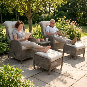 Traditional Outdoor <strong>Garden</strong> Steel Frame Rattan Wicker <strong>Recliner</strong> All Weather Cushioned Sofas and Ottoman Set for Villa - Product Image 2