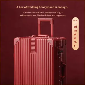 Koper Pengantin Merah untuk Perlengkapan Pernikahan, Koper Roda dengan Kotak Kata Sandi, Bahan Neoprene Tahan Lama & Tahan Gempa, Sepasang - Product Image 3