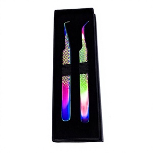 Pince à épiler pour extensions de cils Rainbow, pointe en fibre, courbée à 90 degrés, personnalisée, avec boîte de rangement - Product Image 5