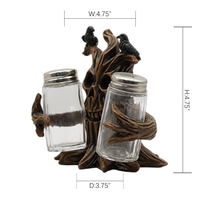 Ensemble salière et poivrière en résine style sculpture sur bois hibou gothique d'Halloween, support décoratif de cuisine, vente en gros OEM ODM