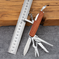 Couteau suisse multifonction à manche en bois, outil pliant avec porte-clés pour le camping, la randonnée et l'utilisation quotidienne en extérieur