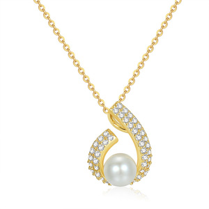 Collier pendentif en argent sterling S925 avec perle d'eau douce naturelle blanche, plaqué rhodium/or/or rose, pour femmes, vente en gros - Product Image 2