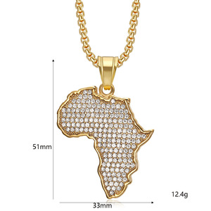 Pendentif <span class=keywords><strong>Carte</strong></span> Continentale Africaine Punk en Zircon Cubique, Acier Inoxydable Étanche pour Hommes, Colliers, Bijoux de Mode Raffinés, Vente en Gros - Product Image 6