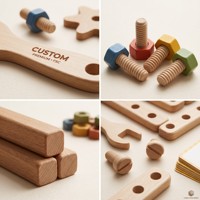Juguetes Educativos Montessori de Madera Personalizados, Bloques de Construcción con Tuercas y Pernos, Engranajes Desmontables, Tarjetas de Papel STEM