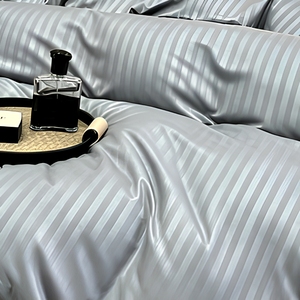 Juego de Sábanas Modernas Grises 100% Algodón con Certificación OEKO-TEX, 4 Piezas, con Funda de Edredón con Rayas Satinadas, Suaves y Transpirables para Apartamento/Dormitorio - Product Image 3