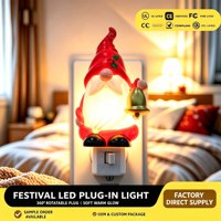 Luce notturna a LED a forma di gnomo natalizio, OEM, direttamente dalla fabbrica, con spina, 360° ° Lampada Girevole con Luce Calda e Soffusa per Decorazione Festiva e Regalo, Vendita all'Ingrosso