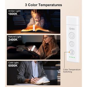 Gritin Book Light Rechargeable Clip On <b>Led</b> Reading Light 5 Brightness Levels Stepless Dim For Books In <b>Bed</b> Eye Caring - Product Image 2