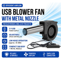 Ventilateur souffleur d'air portable compact et léger 9733 pour barbecue au charbon de bois et camping, alimenté par batterie externe USB 5V DC à vitesse variable