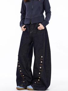 Pantalones largos drapeados de pierna ancha para mujer primavera otoño nueva deconstrucción multifila <span class=keywords><strong>ojal</strong></span> Machete Jeans Logo cintura transpirable - Product Image 5