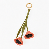 Gantungan Kunci Bunga Poppy dari Kulit PU Buatan Tangan dengan Paduan Seng, Aksesoris Tas, Carabiner, Gantungan Kunci, Liontin Koper, Ringan