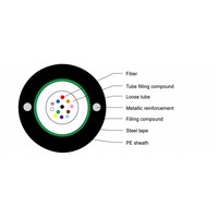 Câble de communication à fibres optiques GYXTW extérieur à tube lâche blindé, gaine PE, 2, 4, 6, 8, 12 fibres