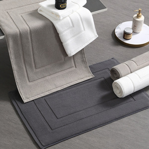 Bath Mat Cotton 50x80 Cm Non Slip Absorbent Rectangle Floor Towel Dark Gray White Camel - Product Image 1