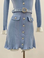 Nouvelle Collection AIMEISI : Robe Courte Décontractée en Maille pour Femme, Élégante, à Blocs de Couleurs, Col Revers, Manches Évasées et Ceinture
