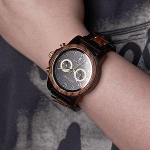 Wholesale Luxury <b>Mens</b> Quartz Wood <b>Watch</b> <b>Black</b> Wood Fashion with Waterproof Gold Stainless Steel Low MOQ - Product Image 4