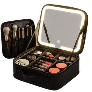 Bolsa de <span class=keywords><strong>Maquillaje</strong></span> de Viaje de PU con Cierre LED de Alta Gama, Espejo, Portátil, Gran Capacidad, para Mujer, con Estuche para Brochas de <span class=keywords><strong>Maquillaje</strong></span> - Product Image 5