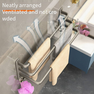 Portasciugamani a doppia barra per bagno, Asta appendiasciugamani da bagno, Telaio appendiasciugamani impermeabile e antiurto, Scaffale portaoggetti - Product Image 5