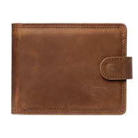 Crazy Horse Dompet Kulit Pria, dengan Tali Antik Pendek Lipat Dua Dompet Kulit dengan Kantong Koin