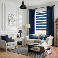 Persianas Zebra de Doble Capa Motorizadas ZSTARR, con Control Remoto Ajustable, Color Azul de Lujo, para Sala de Estar de Villa