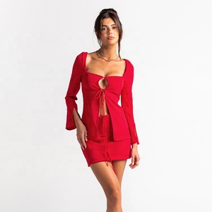 Microvestido de poliéster para fiesta, conjunto de Vestido corto de satén con corbatas polarizadas, ropa de noche, vestido ajustado por debajo de la rodilla - Product Image 1