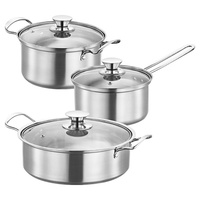 Ensemble de 3 casseroles en acier inoxydable non revêtu, style coréen, pour cuisson à induction