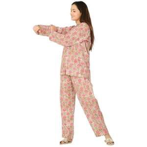 Pajama Set 100% Cotton Long Sleeve Button <b>Down</b> Shirt and <b>Pants</b> Soft Comfortable Lightweight Summer Nightwear Sleepwear - Product Image 3