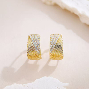 Pendientes <span class=keywords><strong>de</strong></span> Oro Amarillo <span class=keywords><strong>de</strong></span> 18K con Diamantes Cultivados en Laboratorio, Diseño Retro <span class=keywords><strong>de</strong></span> Ola Inclinada, Tipo <span class=keywords><strong>Clip</strong></span>, para Mujer, Joyería Fina - Product Image 2
