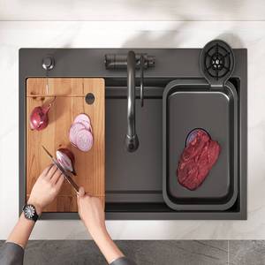 Multi-functional sink with 360-degree swivel pull-out faucet stainless steel sink for chopping and washing <b>vegetables</b> - Product Image 4