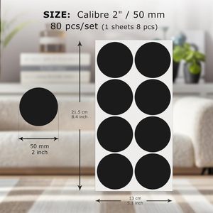 Pegatina circular de PVC de 50 mm, negra, impermeable, con barnizado mate, decoración del hogar, juego de 80 unidades - Product Image 1