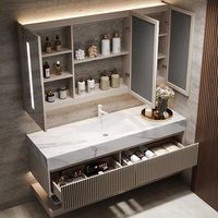 Meuble de salle de bain moderne en contreplaqué de design italien de luxe, miroir LED intelligent, égouttoir en cuivre, résistant à l'eau, écologique