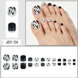 Faux ongles de pieds à presser motif zèbre noir et <span class=keywords><strong>blanc</strong></span>, courts et carrés, réutilisables, pour <span class=keywords><strong>nail</strong></span> <span class=keywords><strong>art</strong></span> des pieds - Product Image 4