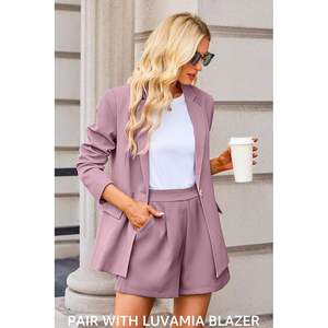 2025 femmes rose poussiéreux taille haute plissé habillé Blazer Shorts taille élastique jambe large robe Shorts taille moyenne (convient à la taille - Product Image 3