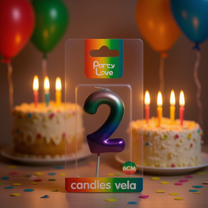Vela de Cumpleaños con Número 2, 6 cm, Color Arcoíris, para Fiestas - Product Image 2