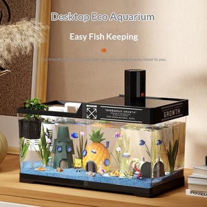 Aquarium domestique en acrylique pour poissons Betta, <span class=keywords><strong>mini</strong></span> aquarium de salon avec décor écologique Bob l'éponge - Product Image 4
