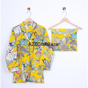 Conjunto de pijama cómodo con estampado de mono Floral para mujer, camisa y Pantalón de algodón 100% para ropa de dormir de noche para otoño y primavera - Product Image 3