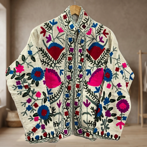 Veste en toile de coton respirante pour femmes, faite à la main, automne/hiver, avec motif floral, style robe et design - Product Image 3