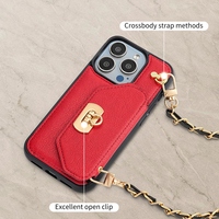 Étui de téléphone de luxe pour filles pochette en cuir à fermeture éclair dragonne bandoulière chaîne sac à main accessoires de téléphone pour iPhone 17 Pro Max